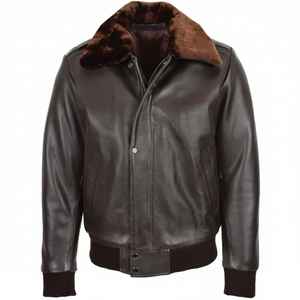 Chaqueta Bomber de Cuero Auténtico Marrón Oscuro para Hombre con Cuello de Piel, Abrigo Acolchado Cálido de Invierno, Estilo Clásico Vintage - Product Image 1