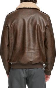 Blouson d'aviateur pour homme en similicuir avec doublure en peau de mouton Blouson de moto en cuir avec capuche et bavoir amovibles - Product Image 6