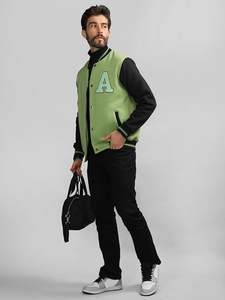 Doudoune en jean bicolore délavé à l'acide personnalisable pour hommes hiver laine Letterman Baseball Varsity Jacket double boutonnage - Product Image 5