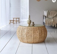 Table basse en rotin naturel de salon de Style moderne/Table de canapé en rotin avec verre sur le dessus prix de gros du fabricant