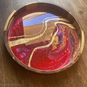 Vente en gros de plateau rond en bois laqué plateau de service en bois d'acacia fabriqué au Viet Nam - Product Image 6