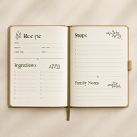 Journal de recettes personnalisé LABON A5, couverture rigide en kraft avec dos en lin, illustration d'herbes, pages intérieures personnalisées et coffret cadeau