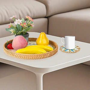 Bon prix bohème rotin plateau de service vadrouille incrustation sous-verre ensemble en gros pour salle à manger pour salle de bain bureau salon fait - Product Image 6