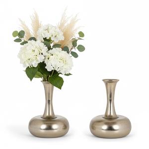 Meilleures ventes, décoration d'intérieur élégante, vases en métal texturé brossé en aluminium doré faits à la main, ensemble de 2 pots à fleurs hauts - Product Image 2