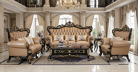 Rustikales amerikanisches Vintage-Holzsofa-Set mit getuftetem Stoff polster, klassische Wohnzimmer möbel für Landhaus