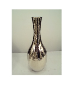 Vase de bouteille en aluminium de nickel martelé par vase argenté de long cou pour décoratif à la maison - Product Image 1
