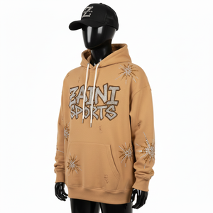 Sudadera con Capucha de Lujo para Mujer, 320 GSM, Algodón y Poliéster, Color Camel, Logotipo con Pedrería Termoadhesiva, Sudadera Básica para Mujer - Product Image 4