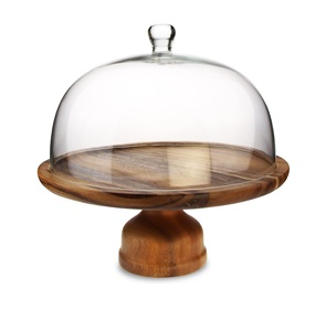 Support de serveur de gâteau en bois de mangue avec dôme en verre acrylique, résine d'acacia, dessus de table rond en bois, outils de service de gâteau - Product Image 6