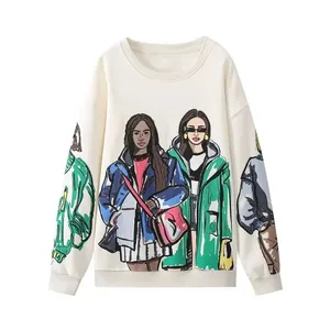 Women Sweatshirts 2024 New Fashion Beauty Girls Print Cotton Korean Casual Sweatshirts Female O Neck Hoodies Chic <b>Pullovers</b> Top - Product Image 1