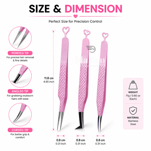 Pink Eyebrow Tweezers Set Precision Stainless Steel <b>Pointed</b> Angled Curved Beauty Hair <b>Removal</b> Tweezers - Product Image 3