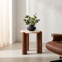 Table d'appoint ronde moderne en travertin, table d'appoint en bois massif, table basse en marbre, mobilier de maison, vente en gros, fabricant sur mesure
