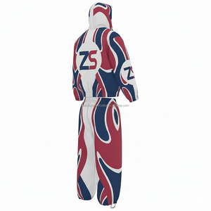 Traje cortavientos GSM 210 de alta calidad, tela de poliéster duradera, diseño de Panel rojo, azul y blanco, serigrafía de logotipo personalizado de talla grande - Product Image 5