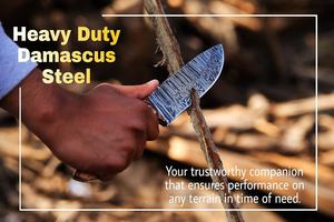 มีดล่าสัตว์ทำมือจากเหล็กดามัสกัส |   มีดใบตายแบบฟูลแทงสำหรับตั้งแคมป์กลางแจ้ง ด้ามไม้ พร้อมปลอกหนัง - Product Image 5