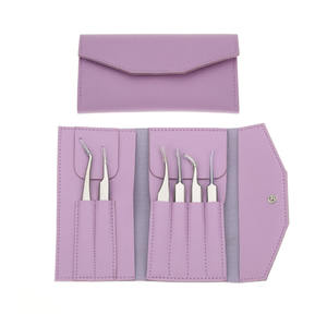 Juego de pinzas para pestañas con etiqueta personalizada hecha en fábrica, 6 piezas con puntas puntiagudas de Material de acero inoxidable, buena calidad - Product Image 2