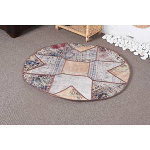 พรมตุรกีโบราณที่ทันสมัย (3.4 x 3.3ft) สีเบจสีฟ้าสานแบนขนสัตว์มีรูปแบบการเย็บปะติดปะต่อกันสำหรับห้องนั่งเล่นตกแต่งห้องโถง - Product Image 3