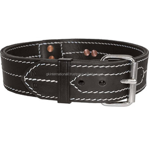Collar de cuero negro para perro, accesorio Extra ancho y duradero con mango y costuras triples fuertes, doble capa, resistente, para mascotas - Product Image 4