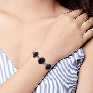 Minimalist Gold Plated <b>Beaded</b> <b>Bracelet</b> with Black Onyx Stones Mainly Composed of Jade Opal Amethyst Quartz Number Shape Pattern - Product Image 1