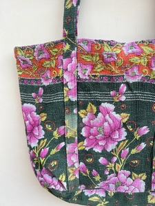 Vintage Kantha Tote <b>Bag</b> Reversible Sari Fabric Indian Quilted Handmade Recycled Lightweight Nightlight Travel Shopping <b>Bag</b> - Product Image 5