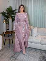 Caftan Abaya Islamique en Velours Léger Perlé et Pailleté Fait Main en Polyester Grande Taille pour Soirée – Style Algérien