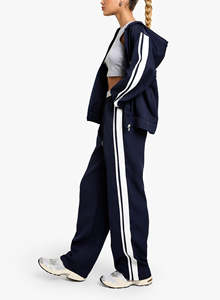 Ensemble survêtement 2 pièces pour femmes, automne-hiver, en dentelle unie, imprimé, avec fermeture éclair, sweat-shirt et pantalon de jogging, avec bande latérale - Product Image 3