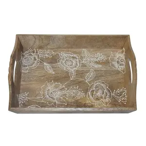 Plato de madera para servir frutas secas, bandeja de madera para servir, bandeja de madera hecha a mano, bandejas decorativas para mesa de comedor - Product Image 2