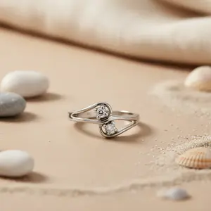 Anillo de Compromiso de Plata con Dos Piedras y Diamantes, Elegante Regalo, Anillos de Diamantes - Product Image 3