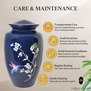Urna Funeraria Ecológica de 10 Pulgadas con Diseño de Flores Azules y Pájaros, Estilo Europeo/Americano, para Cenizas Humanas - Product Image 5