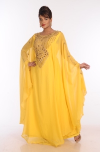 Yellow Georgette Embroidered Zari Work Islamic <b>Kaftans</b> - Product Image 4