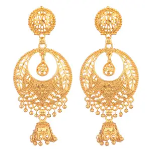 Indian Traditional Jewelry Chandbali Dangle Jhumka Jhumki Supplier Gold plated Wedding Earrings Indian Jewllery Set For Women