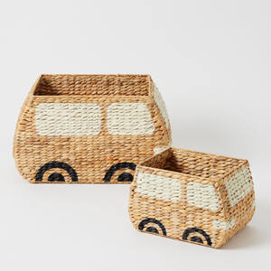 Lot de 2 paniers en jacinthe d'eau en forme de bus pour enfants jouets panier à linge tissé à la main pour pépinière panier de rangement naturel pour la maison - Product Image 5