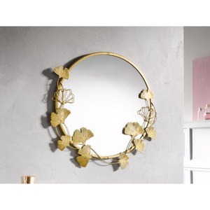 กระจกตกแต่งผนังรูปใบแปะก๊วยทรงรีสีทองหรูหรา วัสดุโลหะเหล็ก สำหรับตกแต่งบ้าน ห้องนั่งเล่น ห้องนอน โรงแรม - Product Image 1