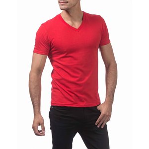 Camiseta de Manga Corta con Cuello en V Roja para Hombre, 100% Algodón Orgánico, Corte Ajustado, Informal, Jersey de Algodón, Color Sólido, Básica - Product Image 4