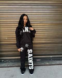 Sweats à capuche zippés avec impression brodée à l'acide, jogging et pantalon de jogging évasé et empilé, ensemble pantalon de survêtement et sweat à capuche - Product Image 1