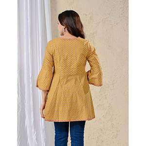 Blusa Angrakha de Popelina de Algodón Color Mostaza para Mujer, Tejida, Casual de Verano, Corta, para Oficina, Tallas XL y 4XL - Product Image 6