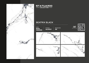 600x1200mm aspecto mármol porcelana pulida Beatrix negro acabado brillante A + grado 60x120 cm Statuario diseño azulejo para Interior - Product Image 2