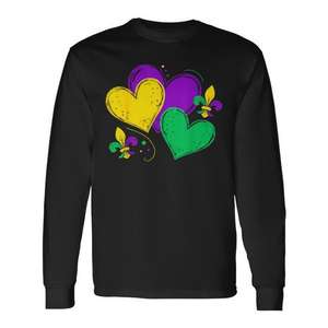 Camiseta de Manga Larga de Mardi Gras con Corazón y Flor de Lis para el Carnaval de Nueva Orleans para Productos Promocionales - Product Image 1