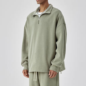 Personalizado de los hombres de lana de algodón cuarto de cremallera pulóver sudadera pantalones de chándal de manga larga media cremallera bordado contraste de color chándales - Product Image 2