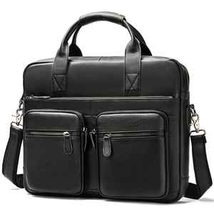 Vintage 16 Inch Genuine <b>Leather</b> <b>Briefcase</b> Large Cowhide Laptop Handbag Zipper Men's Women's Business Shoulder Messenger Bag - Product Image 1