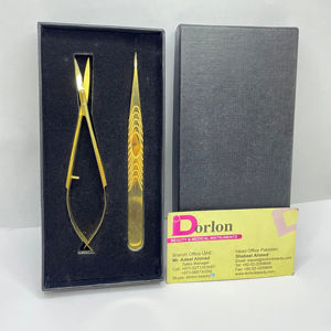 Pince à épiler pour extension de cils plaquée or Logo privé Pince à cils pointue en acier durable avec ciseaux à ressort dans l'emballage de la boîte - Product Image 3