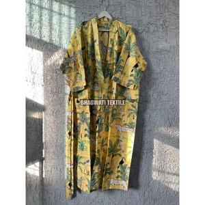 เสื้อคลุมกิโมโนผ้าฝ้ายสำหรับผู้หญิงพิมพ์ลายป่าชุดนอนยาวชุดบิกินี่มีเข็มขัดชุดนอน - Product Image 2