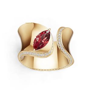 Bague ouverte pour homme en <span class=keywords><strong>argent</strong></span> 925 avec pierres précieuses, design original de bijoux, fabricant de luxe, bords torsadés, rubis, zircone cubique taille marquise - Product Image 1