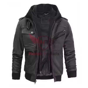 แจ็คเก็ตหนังแท้สำหรับผู้ชายเสื้อโค้ทกันหนาวมีกระเป๋าและฮู้ดสำหรับฤดูหนาว - Product Image 1