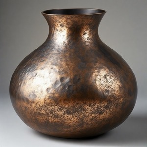 TimelessAura Artisan Vase en cuivre dans une finition rustique Vase de sol en métal Floral en relief Design Home Decor Accent Statement - Product Image 2