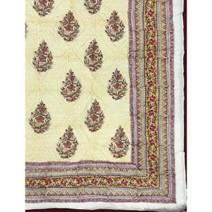 Colcha Doble de Algodón Estampada a Mano, Colcha Tradicional Kantha con Diseño Floral de Patchwork, Hecha a Mano para Verano e Invierno, para el Hogar - Product Image 2