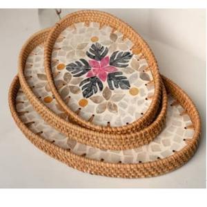 Bandeja de Servicio de Ratán de Alta Calidad con Incrustaciones de Hueso, Forma Personalizada, Multiusos, para Desayuno, Dulces y Aperitivos - Product Image 6