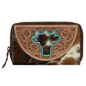 Cuir de vachette marron et blanc de qualité supérieure et cuir d'outillage Bullhead petit sac à main pour femmes portefeuilles pour femmes haut de gamme - Product Image 1