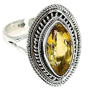 Bague artisanale en argent sterling 925 pour femme, forme marquise, pierre précieuse jaune citrine, bijoux fins pour le mois de novembre - Product Image 1