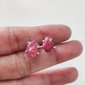 Pendientes de Piedra Natural para Mujer, Gema de Rubí en Bruto, Piedra de Nacimiento de Julio, Regalo de Cumpleaños, Navidad, Pendientes de Plata de Ley 925 - Product Image 3