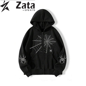 Sweat à capuche personnalisé en molleton bouclette, uni, hiver, décontracté, haute qualité, écologique, respirant, polyester/coton, avec strass - Product Image 1