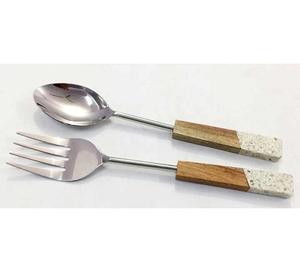 Ensemble de service à salade en acier inoxydable avec poignée en résine grande cuillère et ensemble d'outils de serveur Outils de serveur à salade en métal de qualité supérieure - Product Image 2